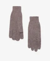 Guantes de punto tejido en color marrón topo, con puños acanalados elásticos y diseño clásico de cinco dedos.