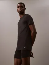 Pack de tres remeras negras de cuello redondo y manga corta, confeccionadas en algodón.