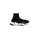 Championes Balenciaga modelo Speed 2.0 de tipo media, color negro con suela segmentada en blanco y negro, y logo de la marca impreso en el lateral.