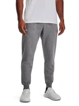 Pantalón de jogging Under Armour modelo Rival Fleece, color gris melange. Presenta cintura elástica con cordón, bolsillos laterales y puños acanalados en los tobillos. Confeccionado en tejido de mezcla de algodón con interior cepillado.