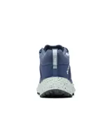 Bota de senderismo Columbia Facet 75 Mid Outdry, color azul oscuro con entresuela moteada en tono celeste. Presenta diseño de media caña con tecnología impermeable, soporte de TPU en el mediopié y suela con tracción avanzada.