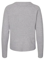 Suéter de punto gris claro melange con cuello redondo y mangas largas.