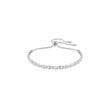 Pulsera plateada de eslabones con circonias blancas engarzadas, con cierre corredizo ajustable.