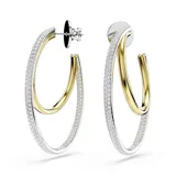 Par de aros de aro Swarovski Hyperbola, con aro interno dorado y aro externo plateado con incrustaciones de cristales blancos. Cierre con tuerca a presión.