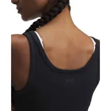 Musculosa deportiva Under Armour de la línea Meridian, color negro, con cuello redondo y diseño ajustado. Confeccionada en tejido elástico de secado rápido con ribetes en cuello y sisas.