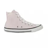 Championes Converse Chuck Taylor All Star de caña alta, color rosa claro, con cordones blancos y suela de goma blanca con línea negra.