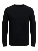 Sweater negro de punto con cuello redondo y mangas largas.