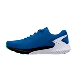 Championes de running Under Armour modelo Charged Rogue 3, color negro con detalles en blanco. Presentan capellada de malla transpirable, logo lateral en contraste y entresuela con tecnología de amortiguación.