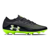 Championes de fútbol Under Armour Magnetico Pro 4 FG, color negro con detalles en verde neón. Presentan tecnología UA Clone en la parte superior para un ajuste personalizado, impresión 3D para mayor control y suela con tacos cónicos de TPU para agilidad en todas las direcciones.