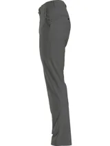 Pantalón de vestir color gris oscuro, corte slim, con cierre de botón y cremallera, trabillas para cinturón y bolsillos delanteros y traseros.