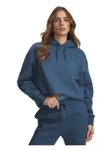 Buzo con capucha Under Armour de corte oversize, confeccionado en tejido polar de mezcla de algodón con interior cepillado. Presenta hombros caídos, puños y bajo acanalados, y cordones ajustables en la capucha.