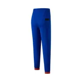 Pantalón de jogging negro de los Los Angeles Lakers con cordón ajustable en la cintura, puños acanalados en tonos violeta y negro, y estampados gráficos laterales con el logo del equipo.