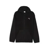 Campera con cierre frontal completo, confeccionada en una combinación de tejido de corderito en el cuerpo y mangas de tejido liso. Cuenta con capucha, bolsillos frontales tipo canguro y el logo de la marca bordado en el pecho.