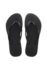Ojotas de mujer Havaianas modelo Slim Lisa, color negro, con tiras finas texturizadas.