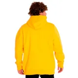 Canguro amarillo con capucha ajustable y bolsillo tipo canguro. Logo CAT estampado en negro en el pecho.