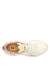 Championes Cat modelo Hasten Mesh para mujer, en color blanco con detalles en tonos tostados y rosados. Presentan capellada de malla y microfibra, suela gruesa de goma dentada y cordones frontales.