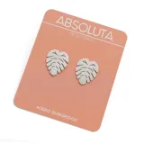 Par de caravanas de acero quirúrgico plateado con forma de hoja de monstera.