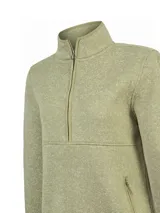 Polar de mujer RKF modelo Sienna, color verde militar, con cuello alto, cierre medio frontal y bolsillos laterales con cierre. Confeccionado en tejido polar texturizado.