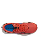 Championes Saucony Peregrine 12 para hombre, color naranja con detalles en negro y azul. Zapatillas de trail running neutras con amortiguación PWRRUN y suela PWRTRAC.