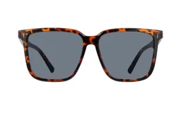 Lentes de sol unisex con montura cuadrada de carey y lentes grises.