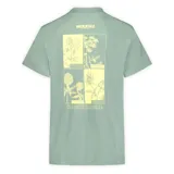 Remera Merrell de manga corta y cuello redondo color verde, con pequeño estampado de la marca en el pecho.