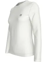 Remera blanca de algodón de manga larga con cuello redondo y logo CK bordado en el pecho.