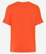Blusa básica de viscosa color azul marino, con cuello redondo y mangas cortas de diseño cuadrado sin sisas.