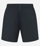 Bermuda de baño color beige, con cintura elástica y cordón de ajuste negro. Presenta un pequeño parche gomoso en el ruedo y bolsillos laterales.