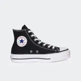 Championes Converse Chuck Taylor All Star Platform Hi de lona negra con plataforma alta, puntera de goma blanca y el icónico parche con estrella en el tobillo.