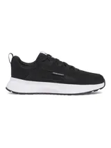 Championes Under Armour Street Mirage, color negro con suela blanca, de parte superior en malla ligera y transpirable con superposiciones de gamuza resistente y entresuela de EVA acolchada.