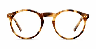 Lentes con armazón redondo de acetato carey claro y protección contra luz azul.