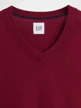 Buzo de punto con cuello en V, manga larga y puños y ruedo acanalados.