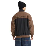 Campera Quiksilver modelo Isla, con diseño de bloques de color en tonos marrón y negro, cierre frontal completo, cuello alto y puños elásticos.