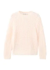 Jersey de punto texturizado color rosado claro, de manga larga y diseño clásico.