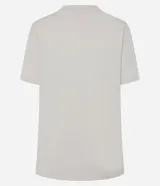 Remera de algodón color beige claro, manga corta y escote redondo, con estampado frontal en azul que dice "Copenhagen 1996" en tipografía universitaria rodeado de estrellas.