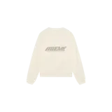 Buzo oversize color beige de cuello redondo, confeccionado en algodón, con estampa frontal texturizada en tono gris y la frase "LISTEN TO YOUR FEELINGS, FEEL THE YOUTH".