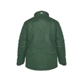 Campera negra con cierre frontal, cuello alto y logo de Caterpillar en el pecho.