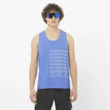 Musculosa deportiva Salomon Sense Aero Graphic de color azul, con diseño sin mangas y estampado gráfico frontal de líneas punteadas y logotipo de la marca.