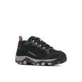 Championes de trekking Merrell modelo Accentor 4 WP para mujer, color negro con detalles en rosado y gris, impermeables, con capellada de ante y malla.