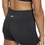 Short deportivo Reebok de color negro, de tiro alto y corte ajustado, diseñado para entrenamiento.