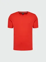 Remera de algodón de corte regular, color gris oscuro, con cuello redondo y logo de la marca bordado discretamente en el pecho.