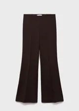 Pantalón de corte recto y tiro medio, color marrón oscuro, con cintura elástica y cordón ajustable.