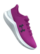 Championes de running Under Armour modelo Phade RN 3, color violeta con suela blanca. Presentan una parte superior de malla transpirable con el logo de la marca en el lateral y entresuela de EVA para mayor amortiguación.