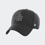 Gorro trucker '47 Brand con visera curva, color negro, con el logotipo bordado de los Los Angeles Dodgers en relieve en el panel frontal y el número '47' bordado en el lateral.