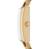 Reloj analógico Michael Kors modelo Empire con caja rectangular de 30 mm y pulsera de eslabones de acero inoxidable en tono dorado. La esfera presenta el logo de la marca grabado con acabado texturizado.