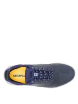 Championes Caterpillar modelo Hex Lite Leather, color azul con suela chunky blanca y detalles en negro. Confeccionados en cuero y material textil, con cordones y la marca grabada en el lateral.