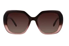 Lentes de sol Azzaro con armazón de diseño cuadrado y efecto degradado en tonos marrón y rosado. Cuentan con cristales polarizados en degradé y el logo de la marca grabado en el lente superior derecho.