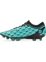 Championes de fútbol Under Armour Magnetico Elite, color negro con detalles en verde agua. Presentan tecnología UA Clone en la parte superior para un ajuste personalizado, impresión 3D para mayor control y zona de golpeo de silicona. Incluyen cuello de punto tipo calcetín y suela ligera con tacos mixtos para superficies naturales firmes.