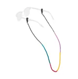 Sujeta lentes multicolor con terminales de goma negra.