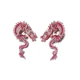 Par de aros con forma de dragón chino color rojo con detalles en plateado.